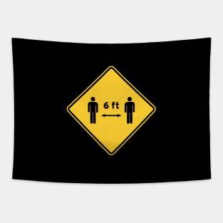 Coronavirus 6 ft yellow road warning sign Tapestry