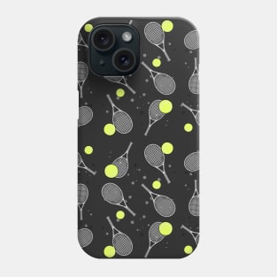 Tennis Seamless Pattern - Racket and Ball on Black Background Phone Case