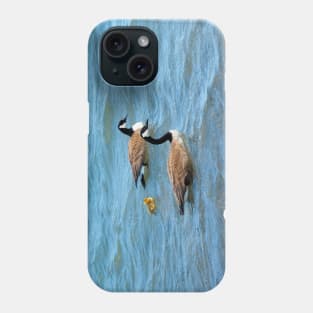 Two Canada Geese Parents Swimming With Their Gosling Phone Case