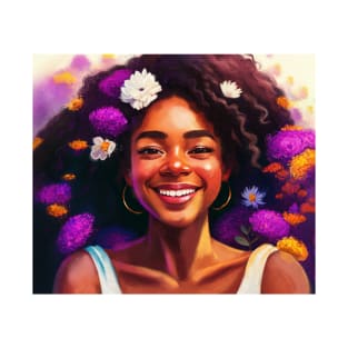 Afro girl happy portrait with flowers T-Shirt