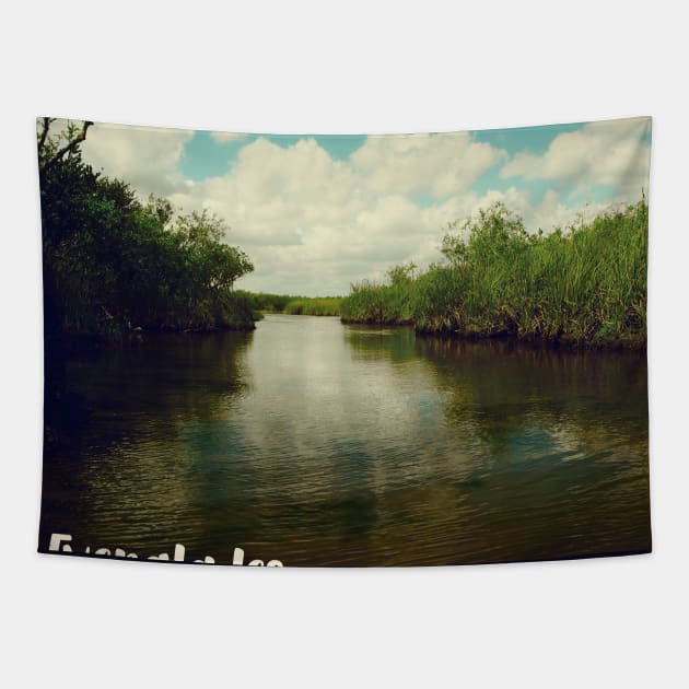 Everglades Boat photo Key West Florida blue sky palmtree landscape USA nature lovers Tapestry by BoogieCreates