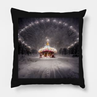 White carousel in the snowy road Pillow