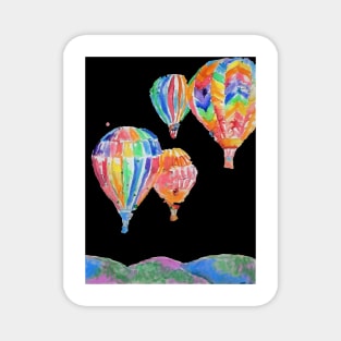 Hot Air Balloon Watercolor Painting on Black Balloons Magnet