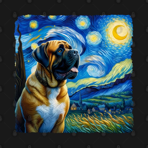 Starry Bullmastiff Dog Portrait - Pet Portrait by starry_night