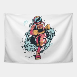 Spaceman Running Through Space Tapestry
