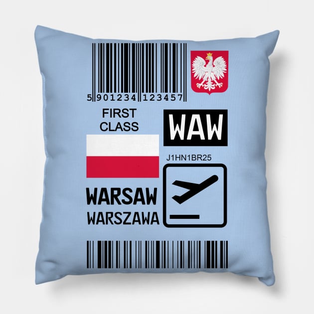 Warsaw Poland travel ticket Pillow by Travellers