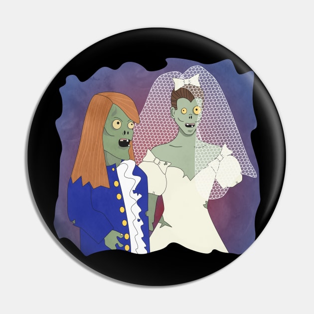 Zombie Bride and Groom - Funny Halloween Pin by skauff