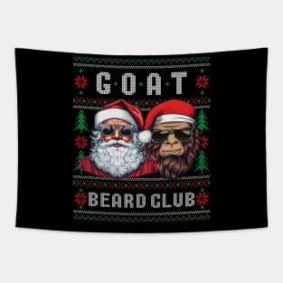 Funny Ugly Christmas Sweater Cool Santa & Sasquatch GOAT Beard Club Tapestry