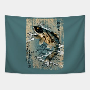 Traditional Japanese Art featuring Hiroshige Fish Drawing Tapestry