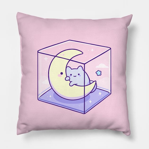 cube cat and moon Pillow by Varpu Maki