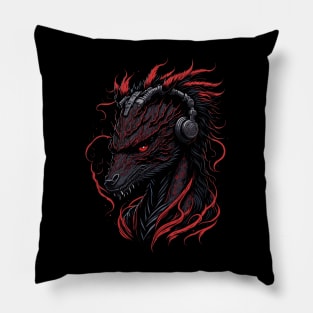 Japanese Red Dragon Asian Tattoo headphones style Pillow