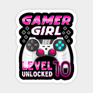 Kids 10th Birthday Gamer Girl Level 10 Unlocked Video Gamer Magnet