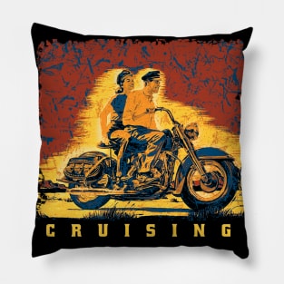 Cruising vintage motorcycle Pillow