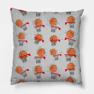 Basketball - Ball and Hoop Pattern on Grey Background Pillow