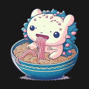 Cute Axolotl Eating Ramen Kawaii Retro Vintage 90s Vibes T-Shirt