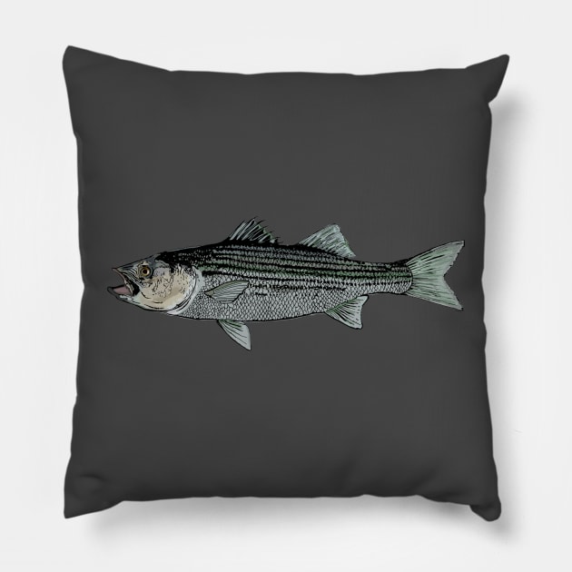 Striped bass Pillow by Hook Ink