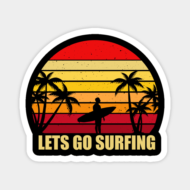 Logo with sunset and surfboard Magnet by Dominic Becker