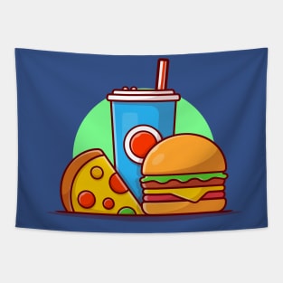 Burger, Pizza And Soda Cartoon Vector Icon Illustration (2) Tapestry