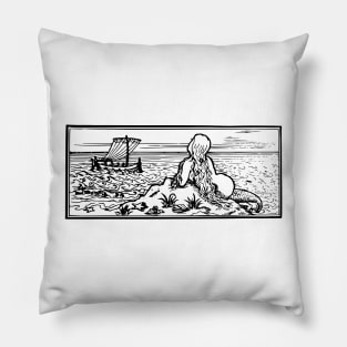 Mermaid Observing Passing Ship Pillow