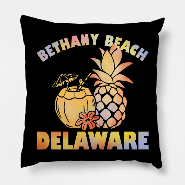 Summer Vacation Retro Sunset Delaware Bethany Beach Pillow by American Woman