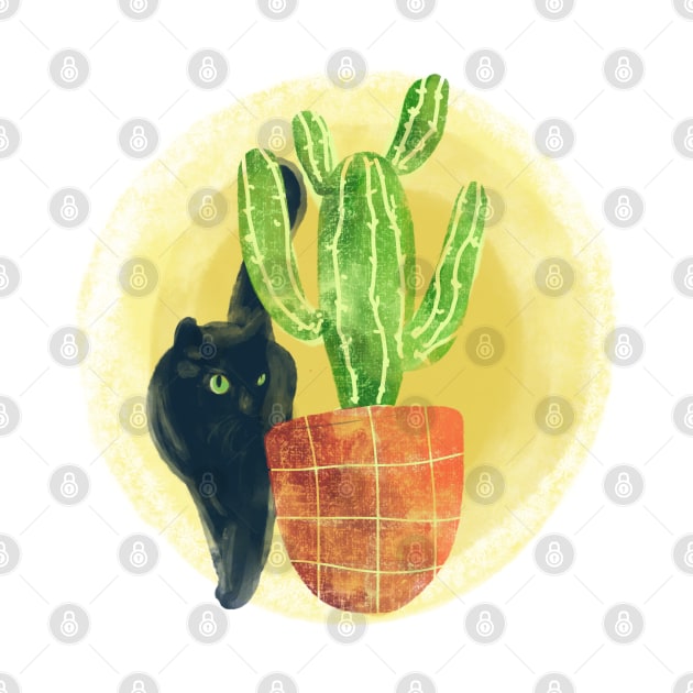 Black cat behind A cactus by Mimie20