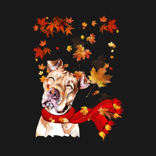 Maple Leaf Pitbull Fall Hello Autumn Gift by Margaretsantana