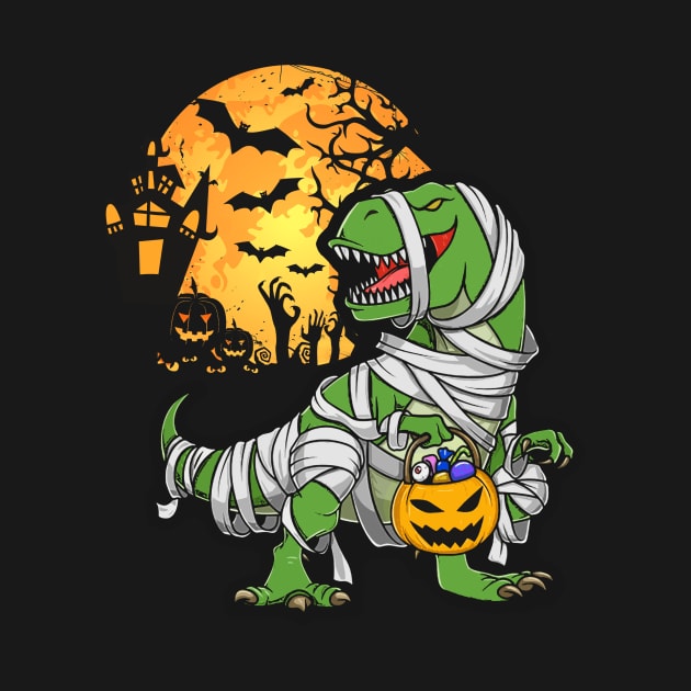 Halloween Shirts for Boys Kids Dinosaur T rex Mummy Pumpkin by Merricksukie3167