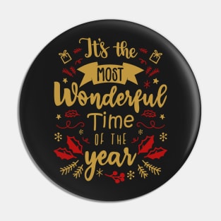 It's the Most Wonderful Time of the Year - Christmas Time - Red and Gold Tone Pin