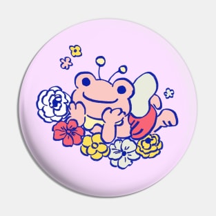 cute kawaii pastel pink pickles the frog fairy happy in bed of flowers Pin