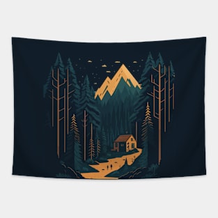 Hidden House in Mountains Tapestry