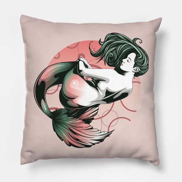 Red and Green Mermaid Pillow by redappletees