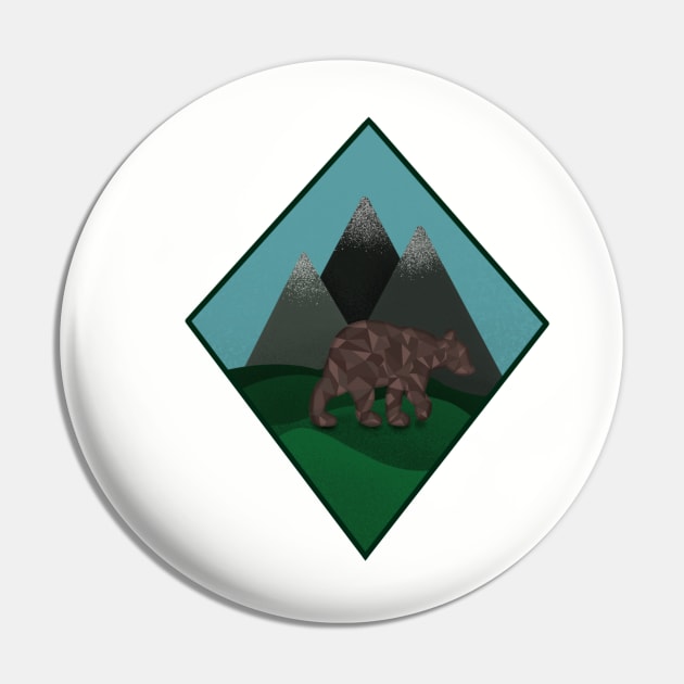 Geometric Bear and Mountains Pin by Roommates