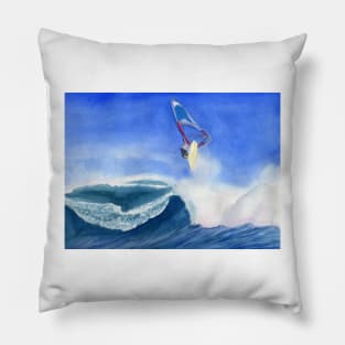 Windsurfer Watercolor Painting Pillow