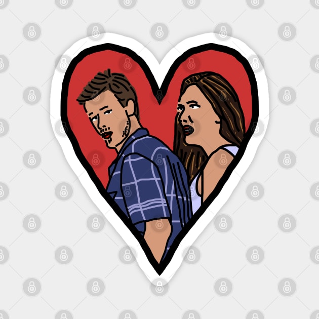 Couple in Valentine Heart Distracted Boyfriend Meme Valentines Day Magnet by ellenhenryart