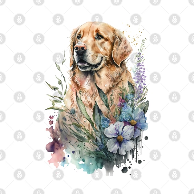 Pet Dog Portrait, Dog Owner Gift Idea, Cute Golden Retriever Watercolor Dog Portrait by Edit Print Go