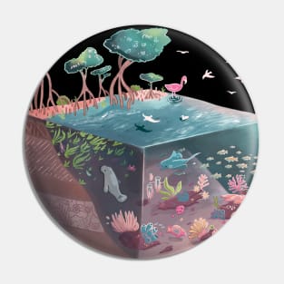 Isometric Coral Reef and Mangrove Ecosystem Pin