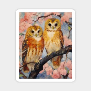 Owl Cherry Blossom Nature Vintage Magnet