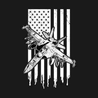 Jet Fighter American Flag US Military T-Shirt