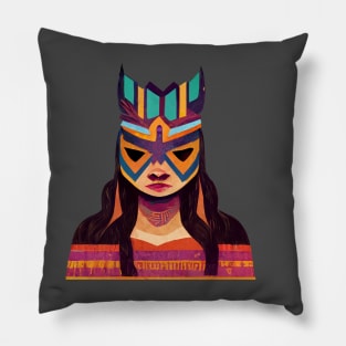 Indigenous Lucha Warrior Woman Pillow