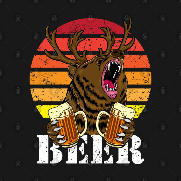 Disover Vintage Beer Lover Bear with Antlers Funny Drinking Joke - Beer Meme - T-Shirt