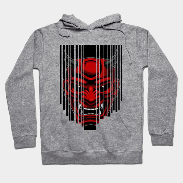 Japanese Red Demon Mask Red Devil With Horns Red Demon Hoodie Teepublic Eat sleep love rock music devils horns hoody hoodie all sizes & colours. teepublic