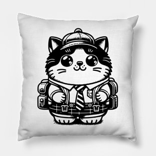 Cat Student at School Pillow