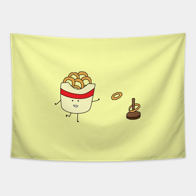 funny fried onion rings playing ring toss game Tapestry by wordspotrayal