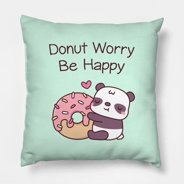 Cute Panda Funny Donut Worry Be Happy Pillow by rustydoodle