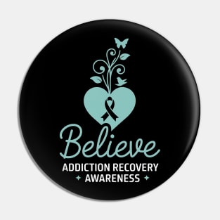 Addiction Recovery Awareness Teal Ribbon Believe Butterfly Pin