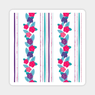 Purple, Pink, And Teal Flower Stripes Pattern Magnet