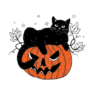 Black Cat Pumpkin Halloween T-Shirt