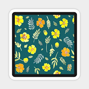 Yellow country floral on deep teal watercolour Magnet