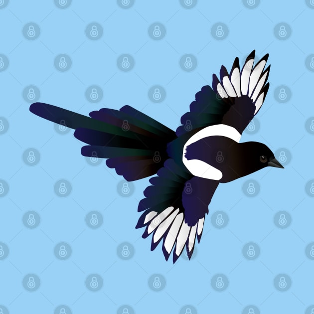 Flying magpie digital illustration by Bwiselizzy