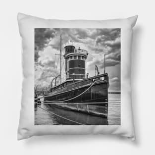 Tugboat Hercules and Storm Clouds B+W Pillow